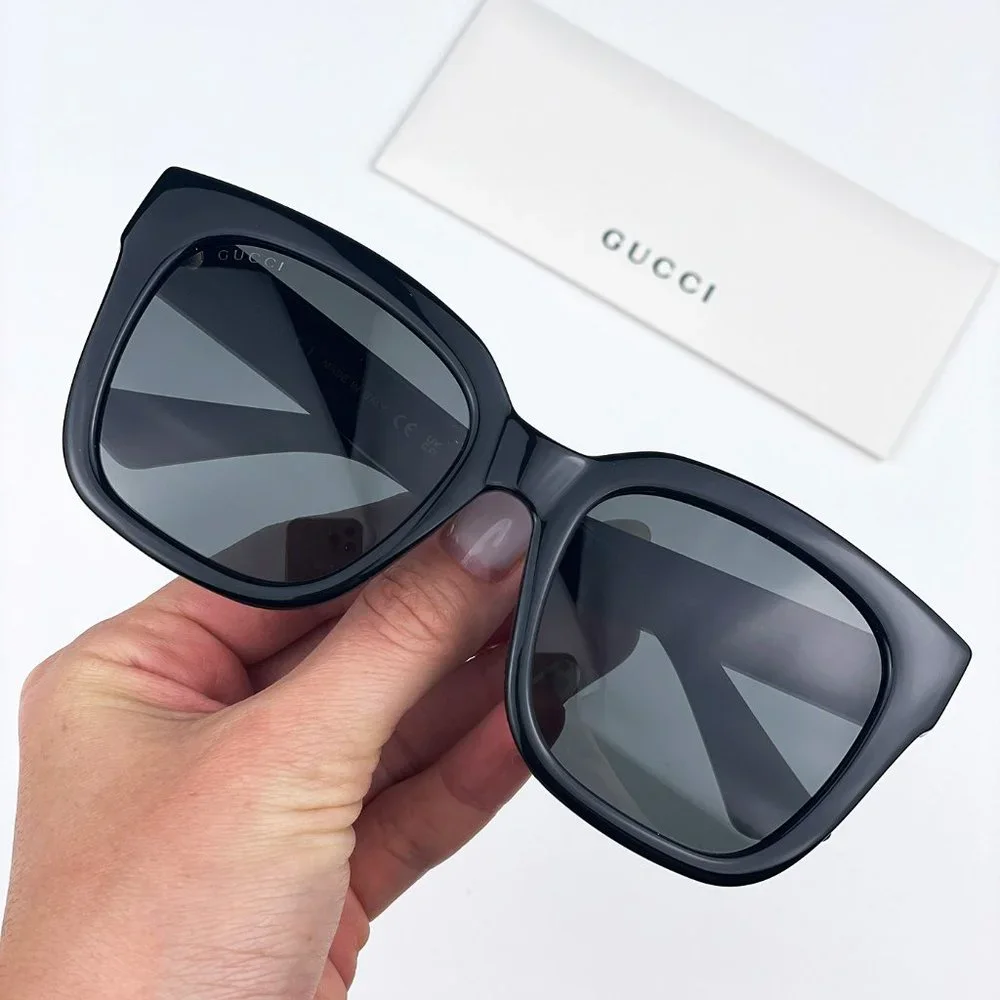 Gucci GG1338S 001 Sunglasses Black Green Grey Square Women